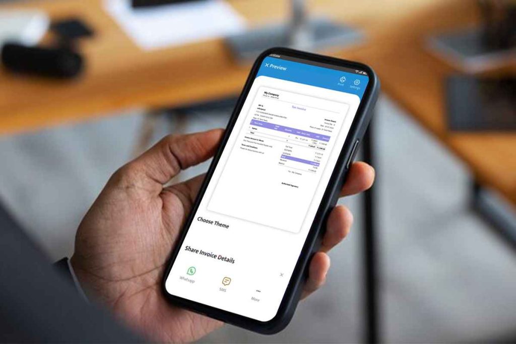 Vertical screenshot of the billing software mobile app.
